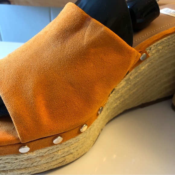 * ZARA Orange Faux Suede Espadrille Wedge Platform Women’s Size 39 Sandals - Picture 13 of 15